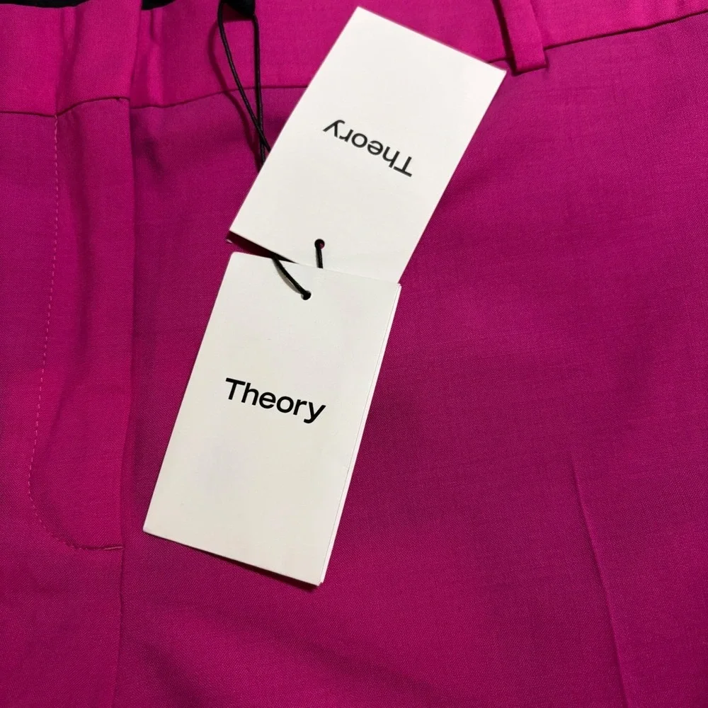 Theory Treeca 2 Pants Carnation Pink Suiting Wool Slim Leg Trouser Size 16 NWT